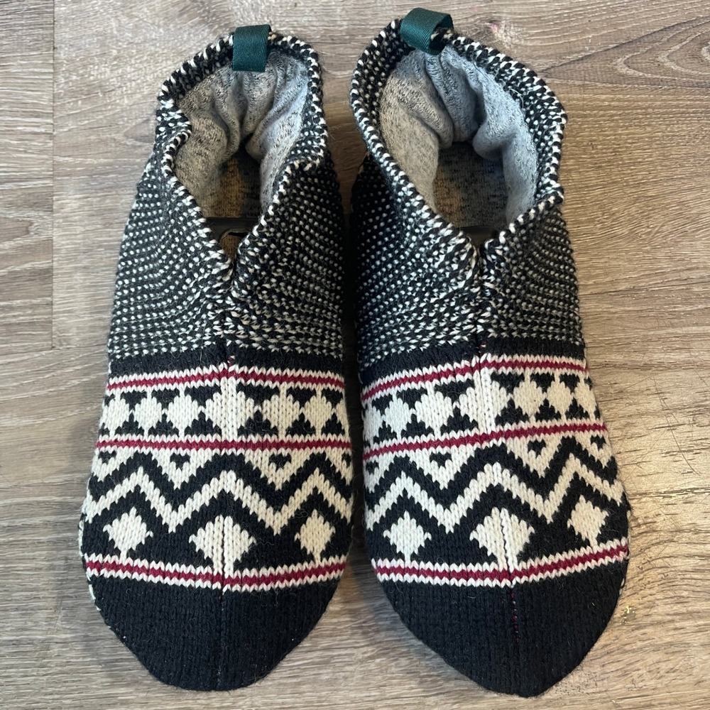 Bombas Gripper Slippers Mens Large Black White Fair Isle Knit House Shoes